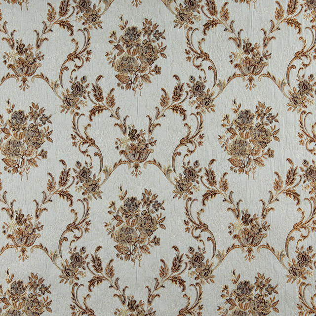 Light Blue Gold Brown and Ivory Floral Brocade Upholstery Fabric By The