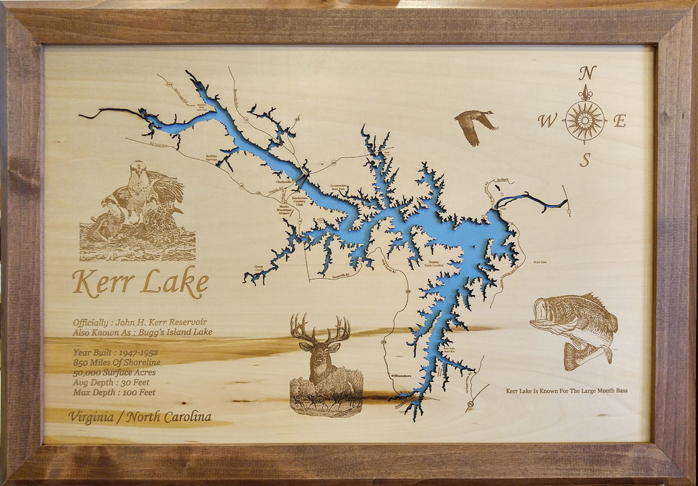 Kerr Lake, North Carolina, VirginiaWood Lake Map, Large Contemporary