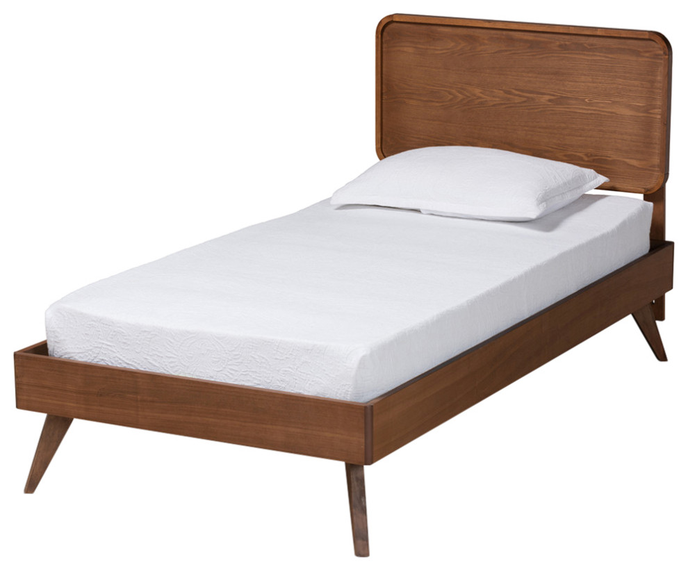 Kearney Modern Farmhouse Walnut Effect Twin Size Platform Bed Midcentury Platform Beds by
