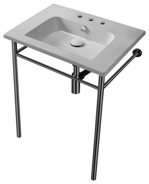 Ceramic Console Sink and Polished Chrome Stand Contemporary Bathroom Sinks by