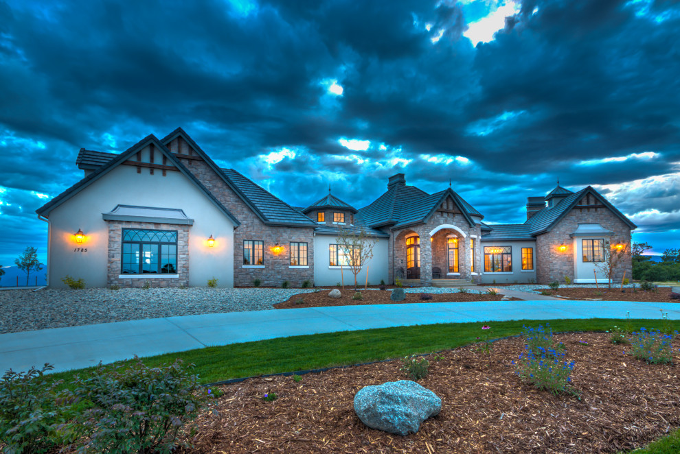 Example of a transitional home design design in Denver
