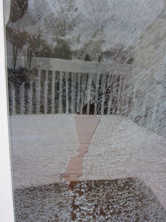 frozen shattered glass in basement