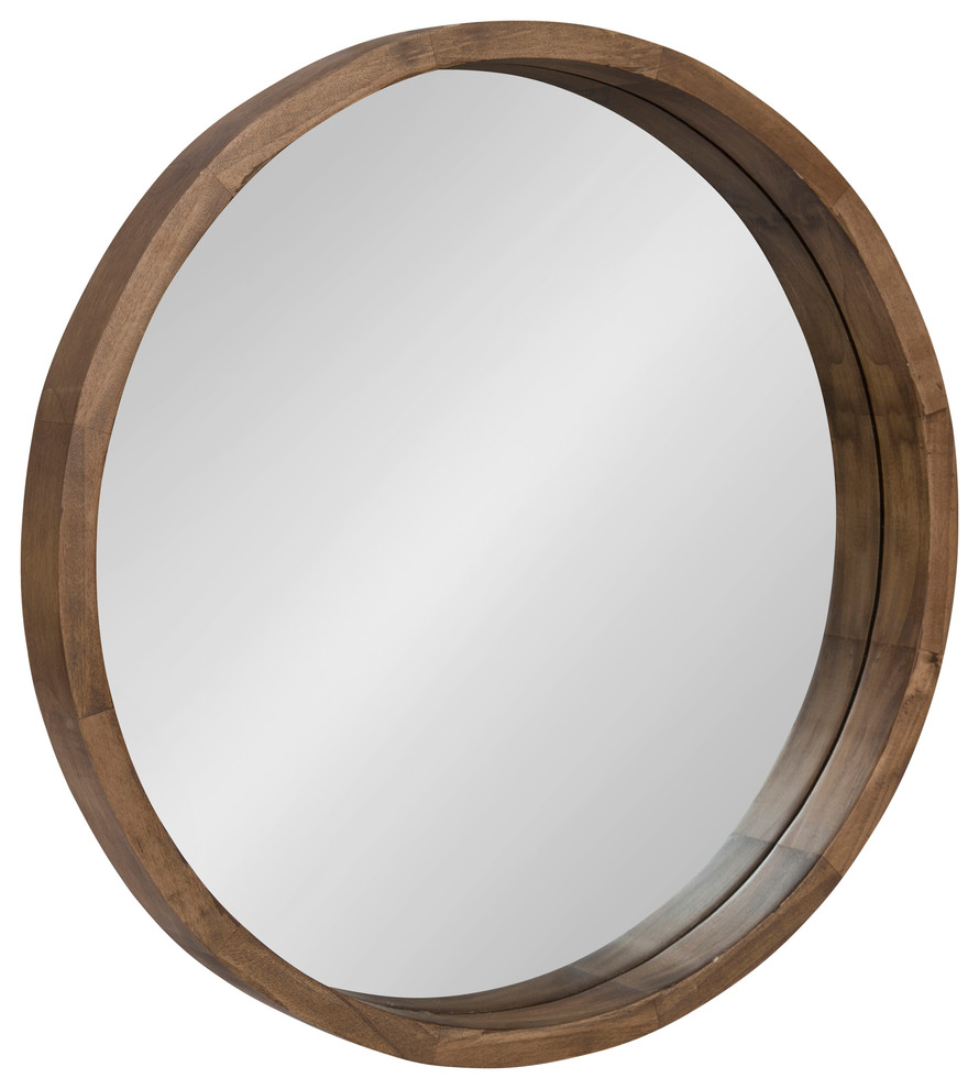 Hutton Round Wood Wall Mirror, Rustic Brown 22" Diameter