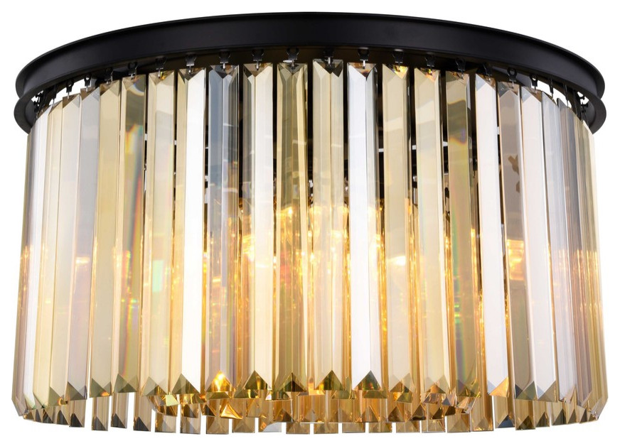 Canberra 8light Matte Black Flush Mount Golden Teak (Smoky