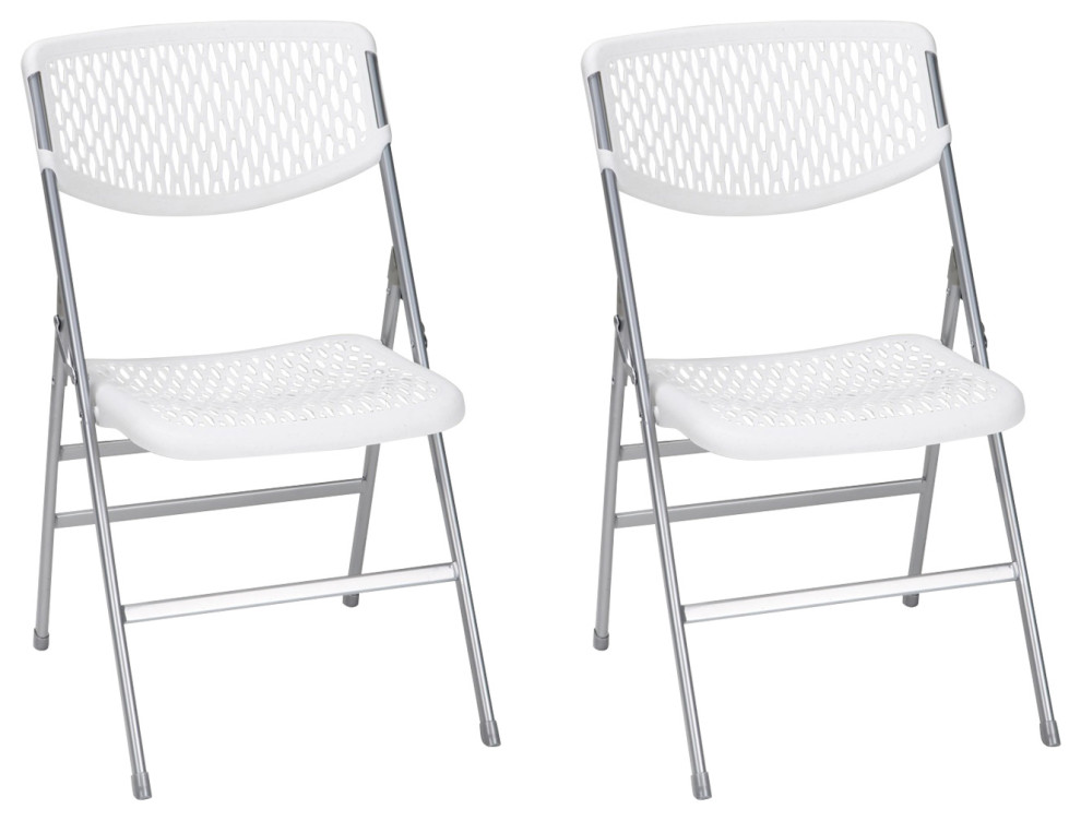 COSCO Commercial Resin Mesh Folding Chair, Set of 2 Contemporary Folding Chairs And Stools