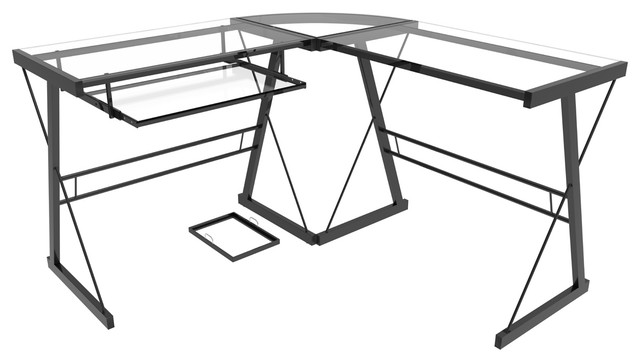 Ryan Rove Madison 3 Piece Corner L Shaped Computer Desk Black And Ryan Rove Madison 3 Piece Corner L Shaped Computer Desk Black And Clear
