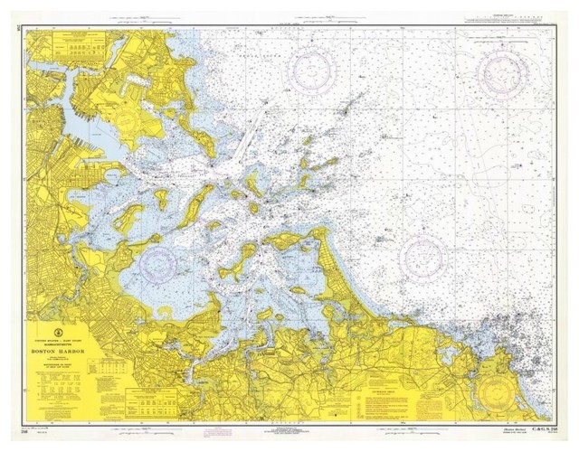 "Nautical Chart Boston Harbor ca. 1970" Paper Art, 18"x14