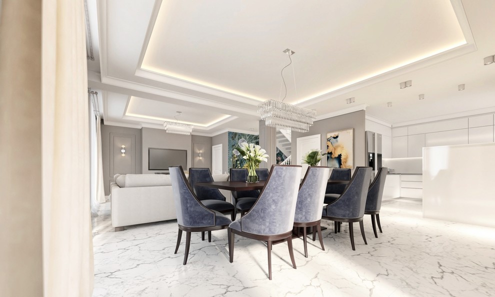 Проект гостиной в доме в неоклассике