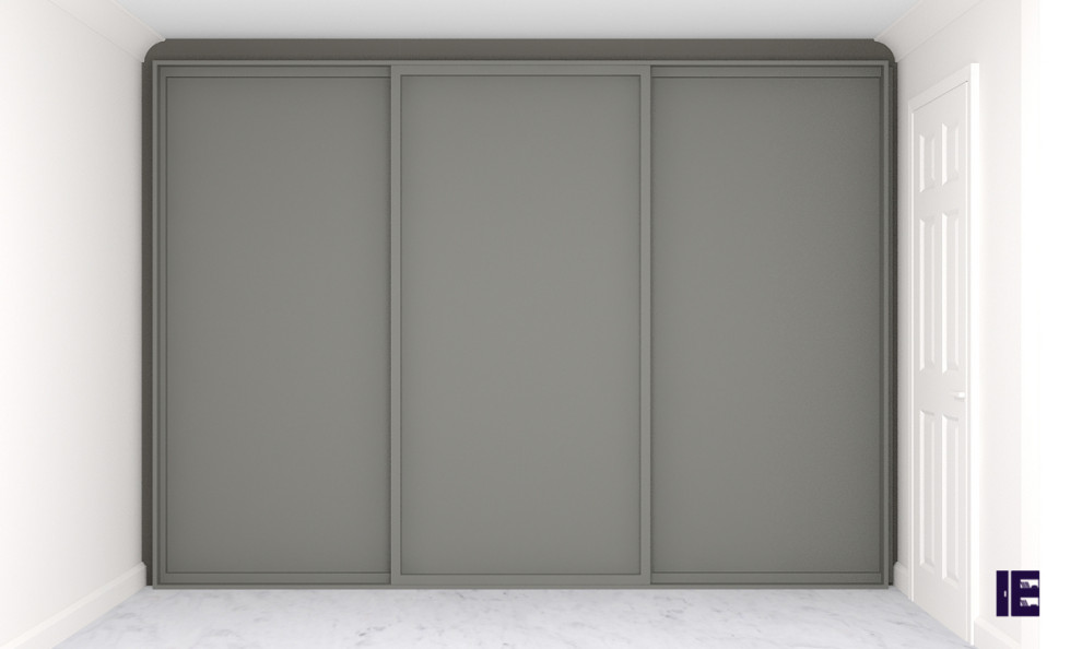This is an example of a small contemporary storage and wardrobe in London with flat-panel cabinets, grey cabinets, marble floors and white floor.