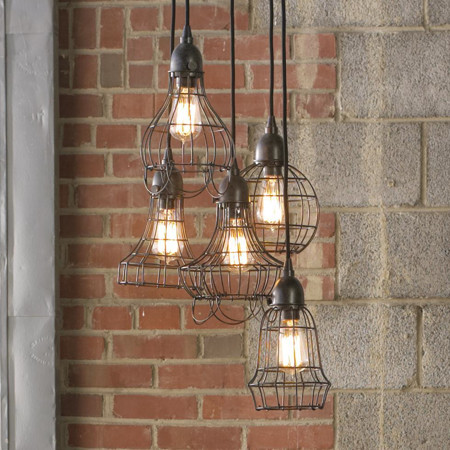 Industrial Cage Work Light Chandelier