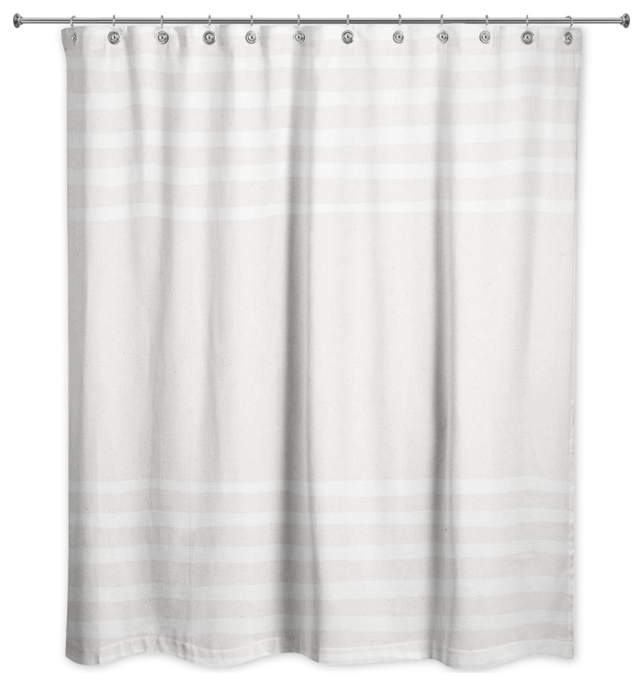 White Linen Stripes 71x74 Shower Curtain Contemporary Shower