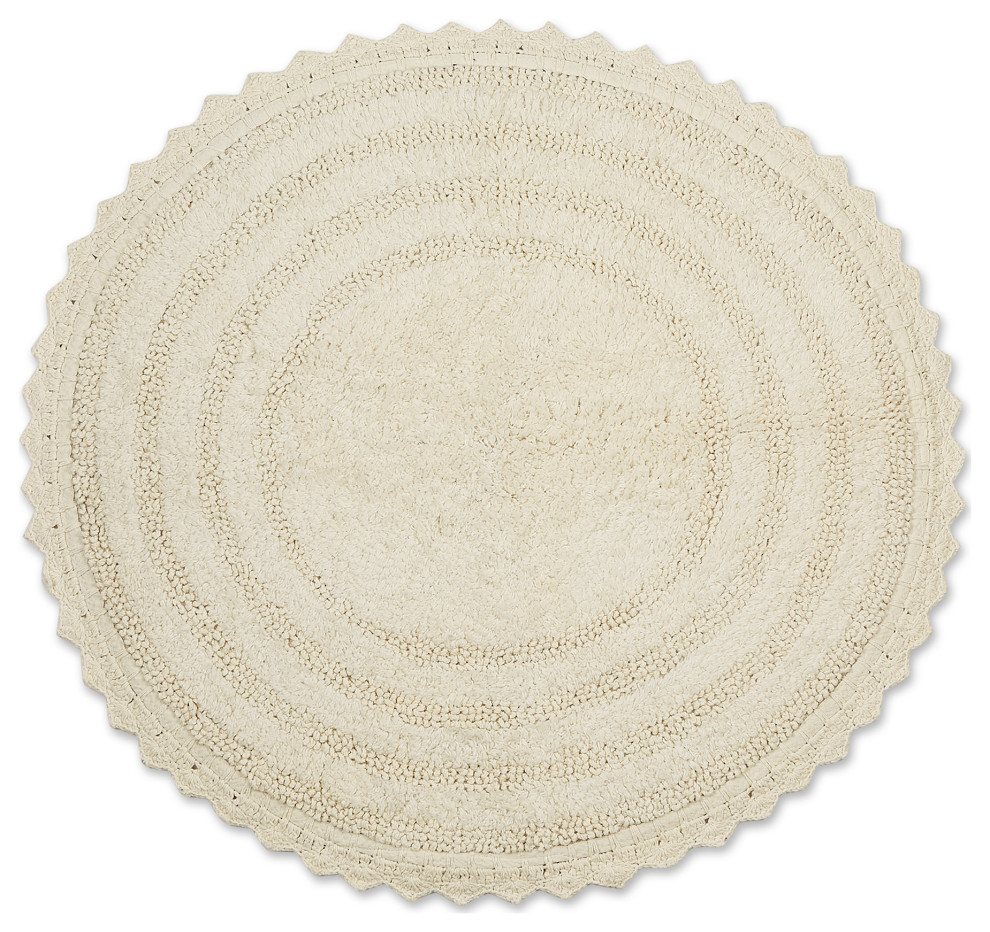 Dii Off White Round Crochet Bath Mat