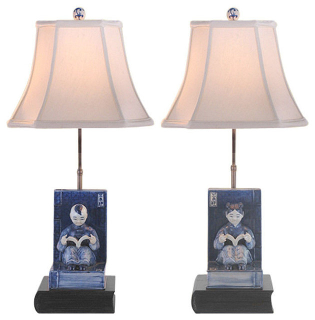 Set Of 2 Blue And White Boy Girl Bookend Porcelain Table Lamp Set Of 2 Blue And White Boy Girl Bookend Porcelain Table Lamp 24