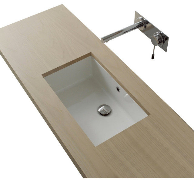 Rectangular White Ceramic Undermount Sink, No Hole