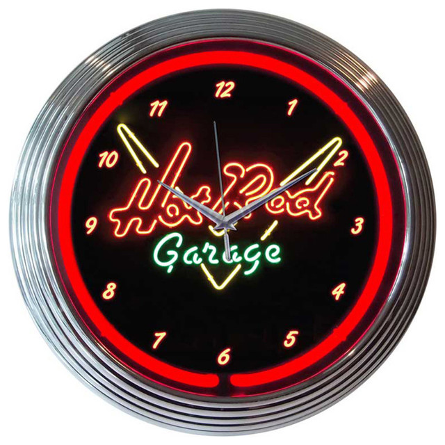 Home Decorative Light Hot Rod Garage Neon Clock Contemporary Wall Clocks by