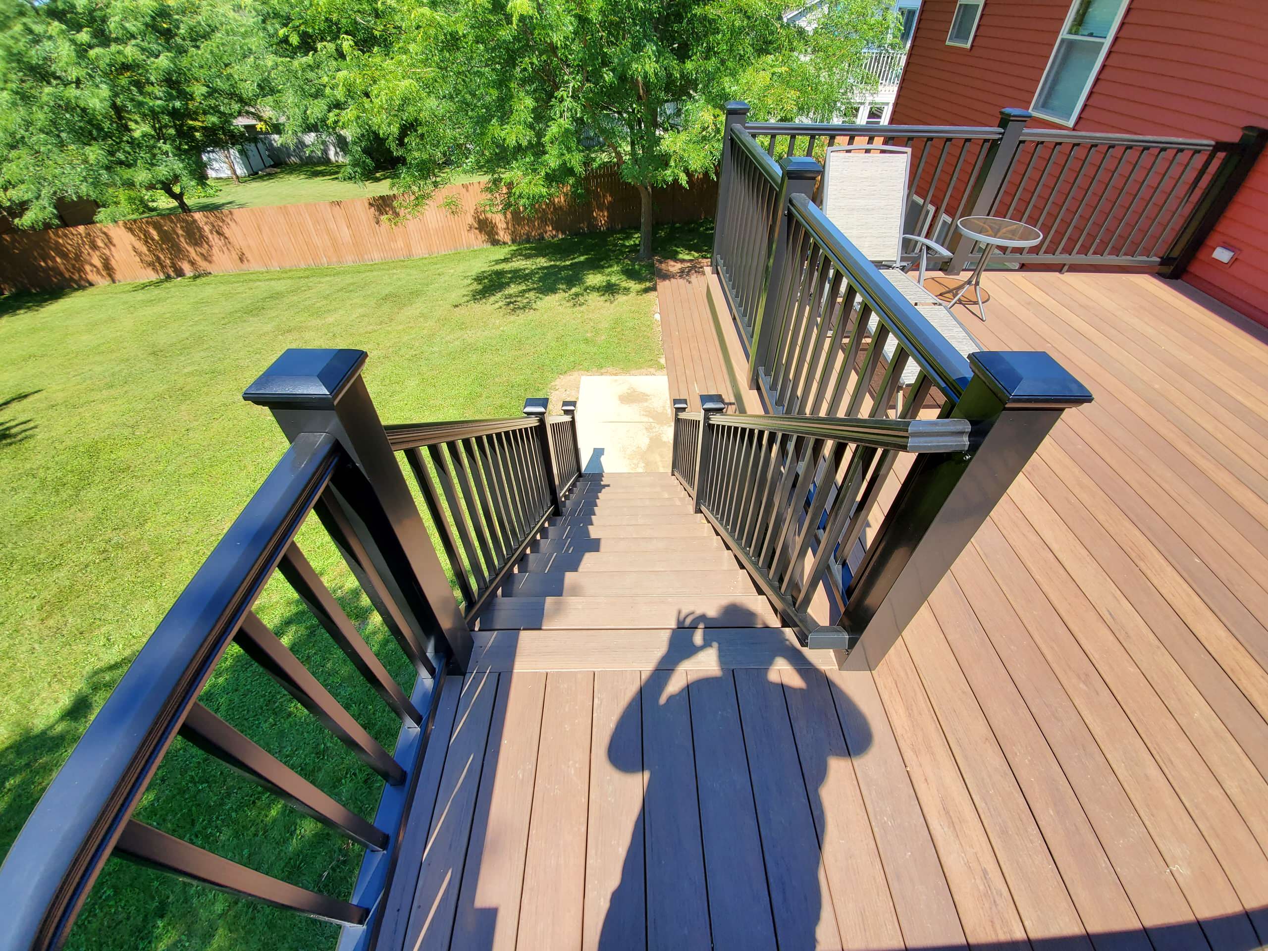 Finished composite deck stair view