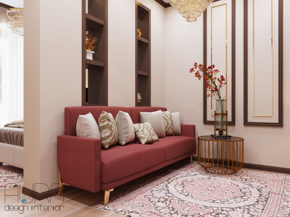 Дизайн квартиры, спальня гостиная в светлых тонах