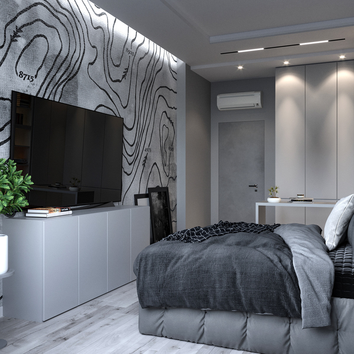 Визуализация спальной комнаты в современном стиле