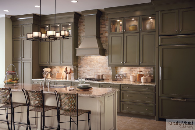 Kraftmaid Maple Cabinetry In Sage And Mushroom With Cocoa Glaze