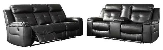 Mahon Sofa and Loveseat Led Reclining Living Room, Black Faux Leather