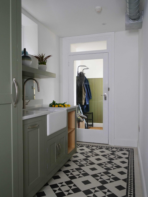 Black and White Floor Tiles with Coordinated Cabinets