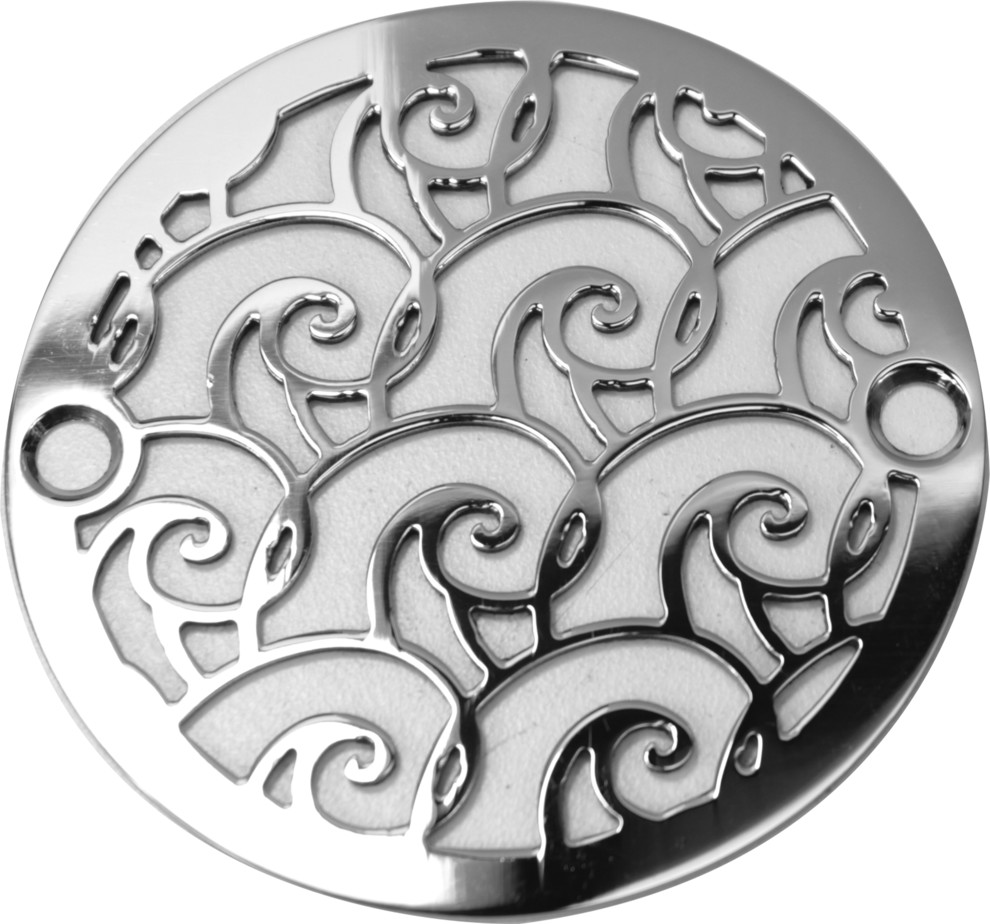 Round 3.25 Shower Drain, Waves Design Shower Drains, Polished Stainless Steel, 3.25