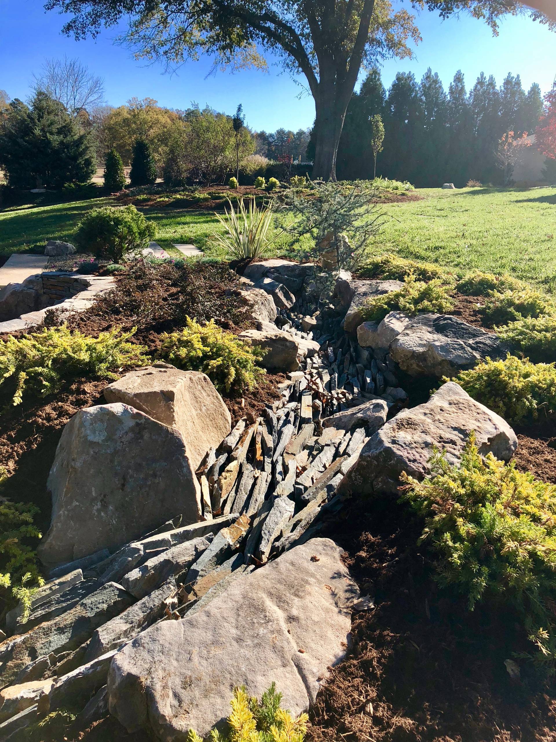 Japanese-inspired dry creek bed