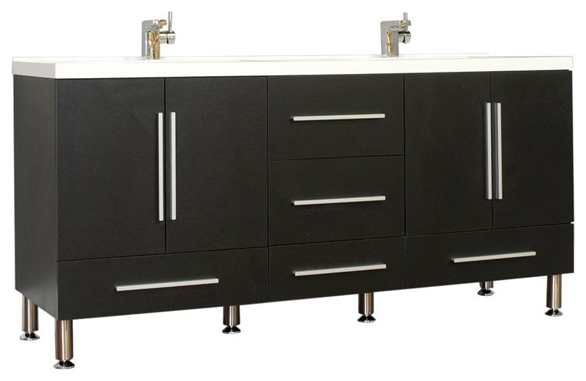 Greenville 67" Double Modern Bathroom Vanity in Black With Mirror