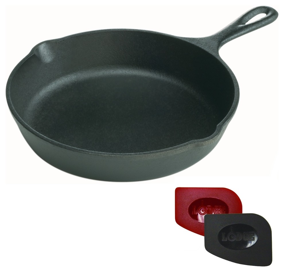 Lodge Logic 8 Inch Cast Iron Skillet with 2 Polycarbonate Pan Scrapers