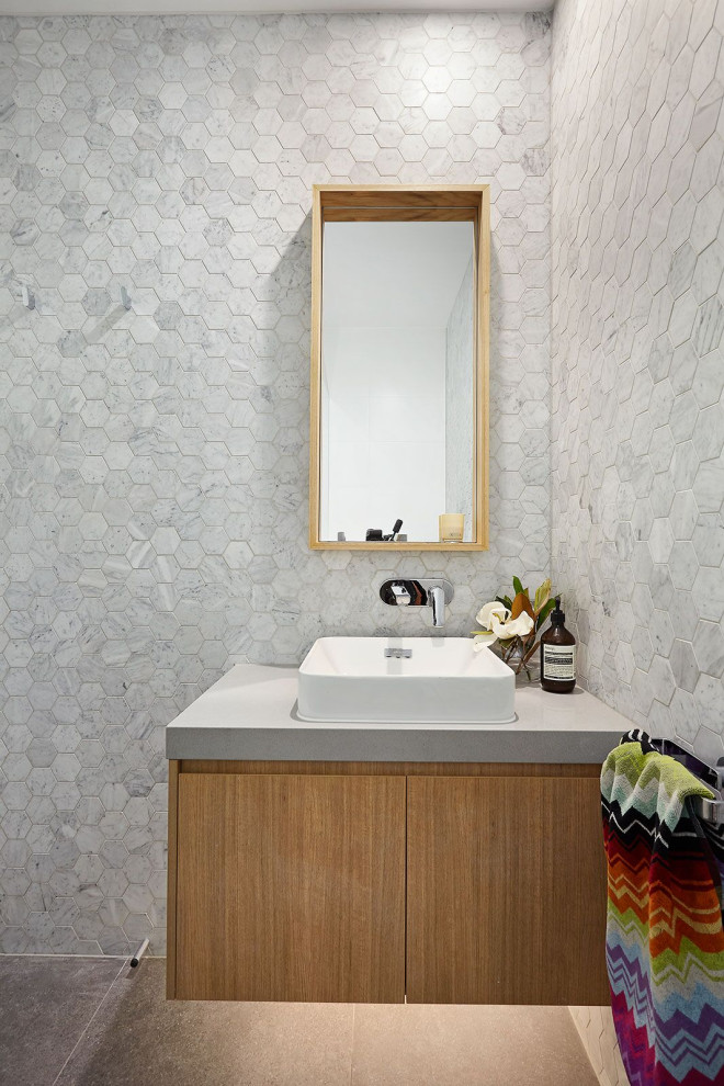 Inspiration for a contemporary powder room in Melbourne.