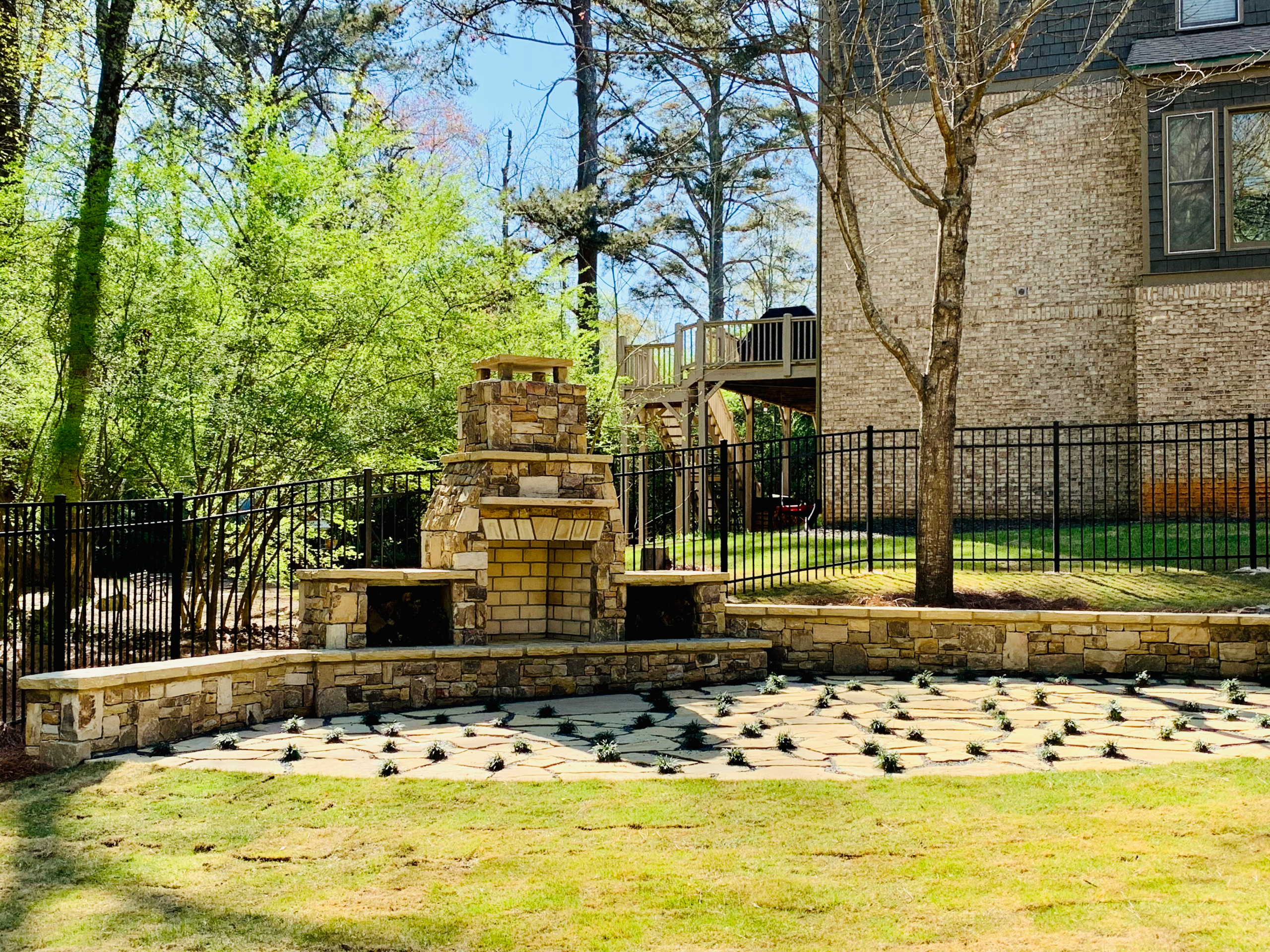 Smyrna outdoor enhancements - Stacked Stone Fireplace, Flagstone Patio, Stacked