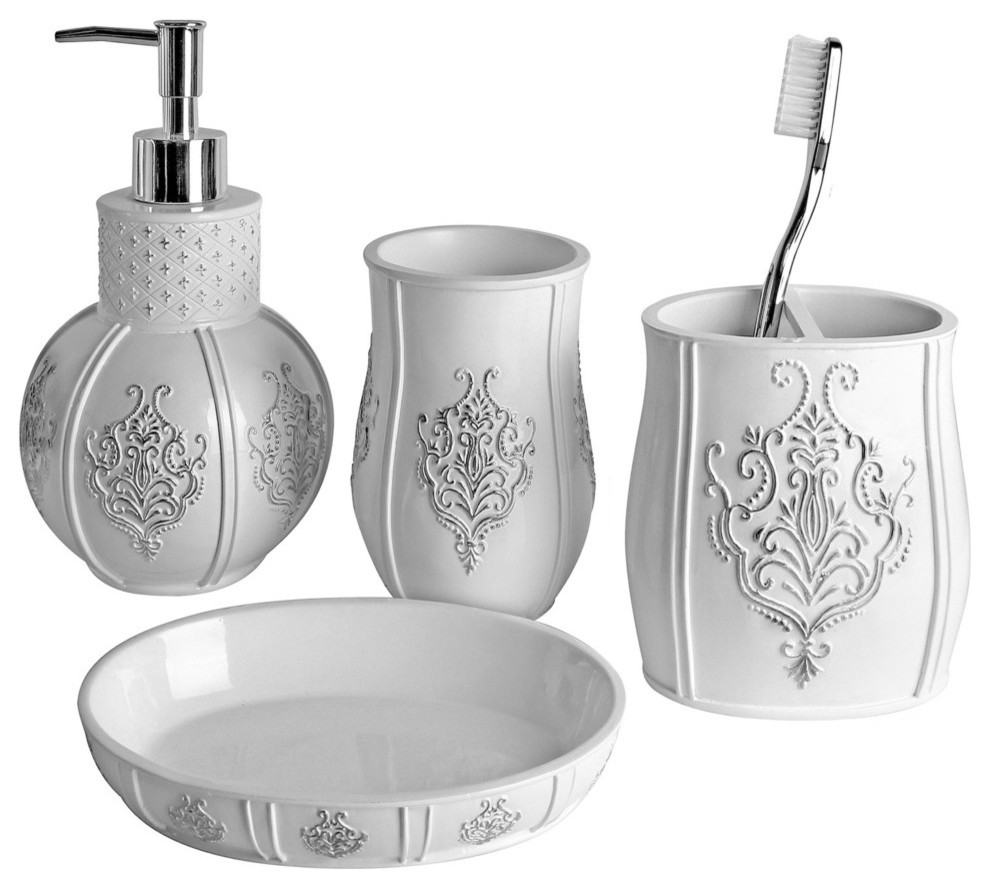 Vintage White 4Piece Bath Accessory Set Contemporary Bathroom