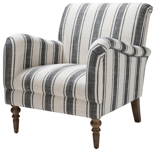 Midcentury Stripe Armchair With Wing Back French Country Armchairs