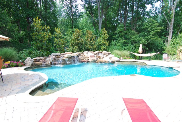 Pool with waterfall contemporary-swimming-pool