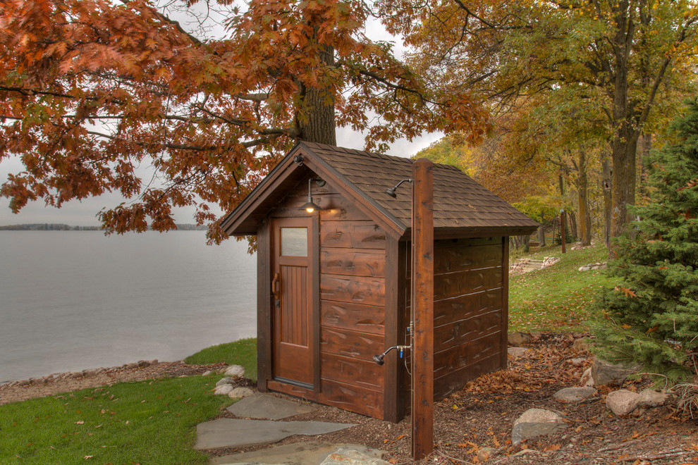 This is an example of a mid-sized country detached garden shed in Minneapolis.