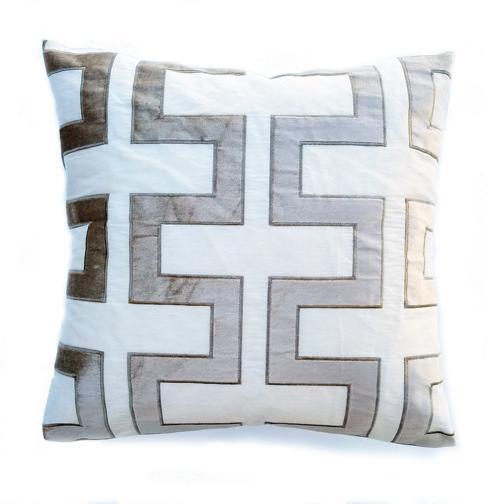 Border Pattern Geometric Black & Gold Decorative Pillow Throw  17” Greek Key 