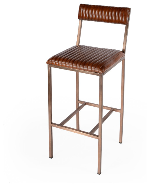 Waco Iron and Leather Cushioned Bar Stool Contemporary Bar Stools