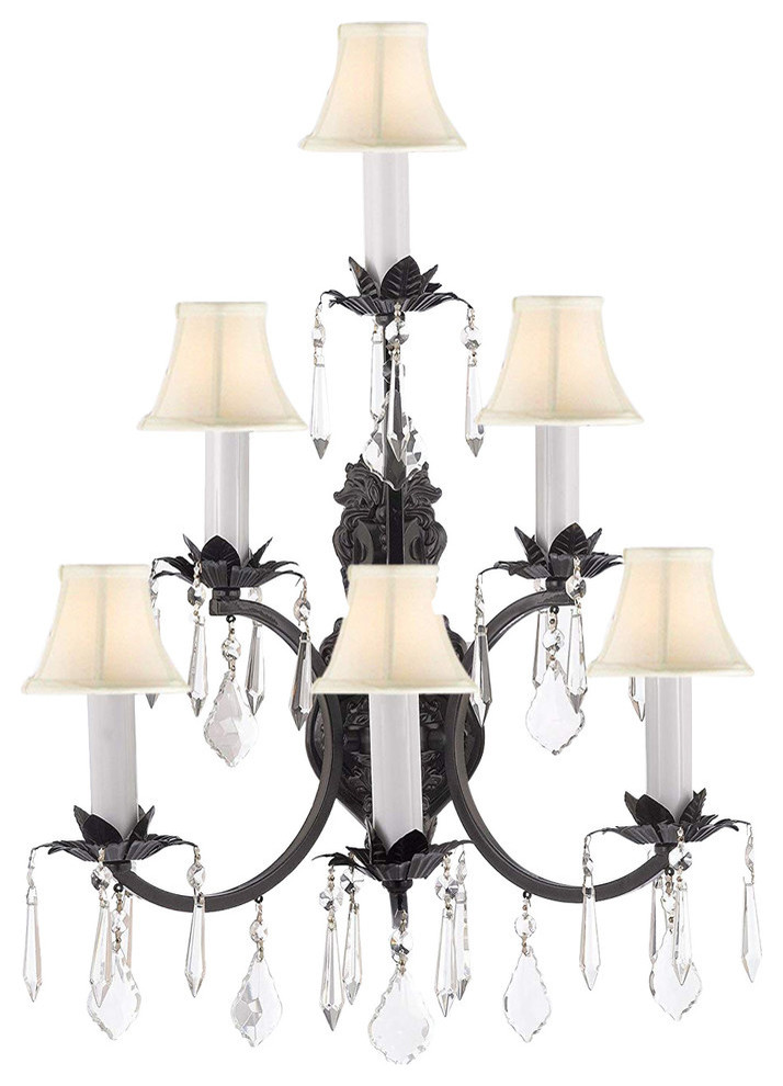 3 Tier Swarovski Crystal Trimmed Iron Wall Sconce With Shades