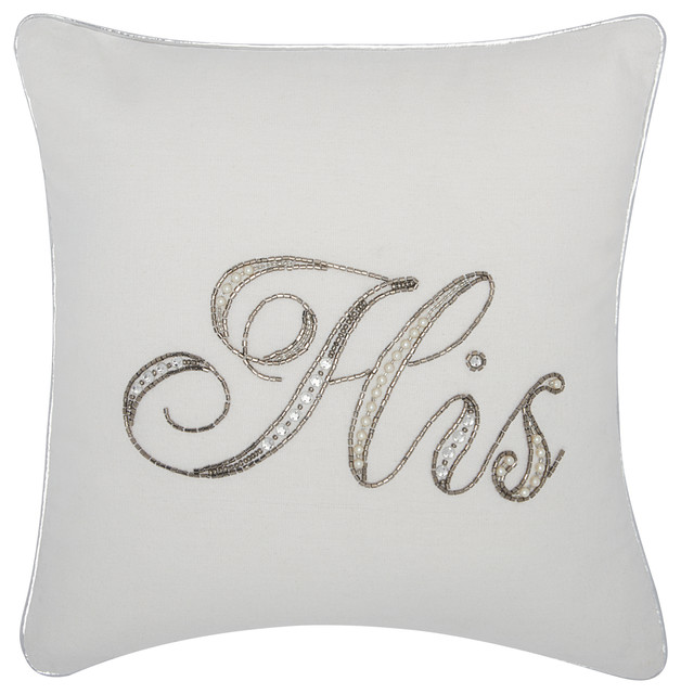Kathy Ireland Beaded His White Throw Pillow Contemporary