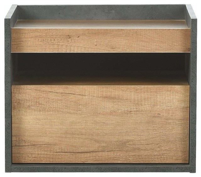Modern Bedside Table, Oak Finished MDF With 1-Drawer