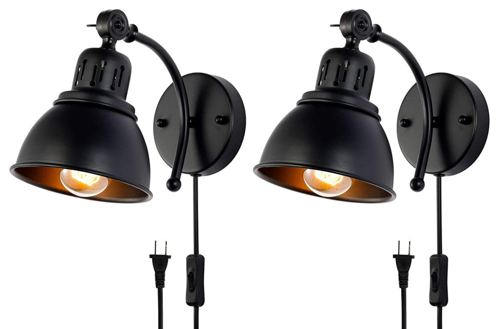 2 Pack Plug In Wall Sconce Light Vintage Black Wall Mount Light Fixture