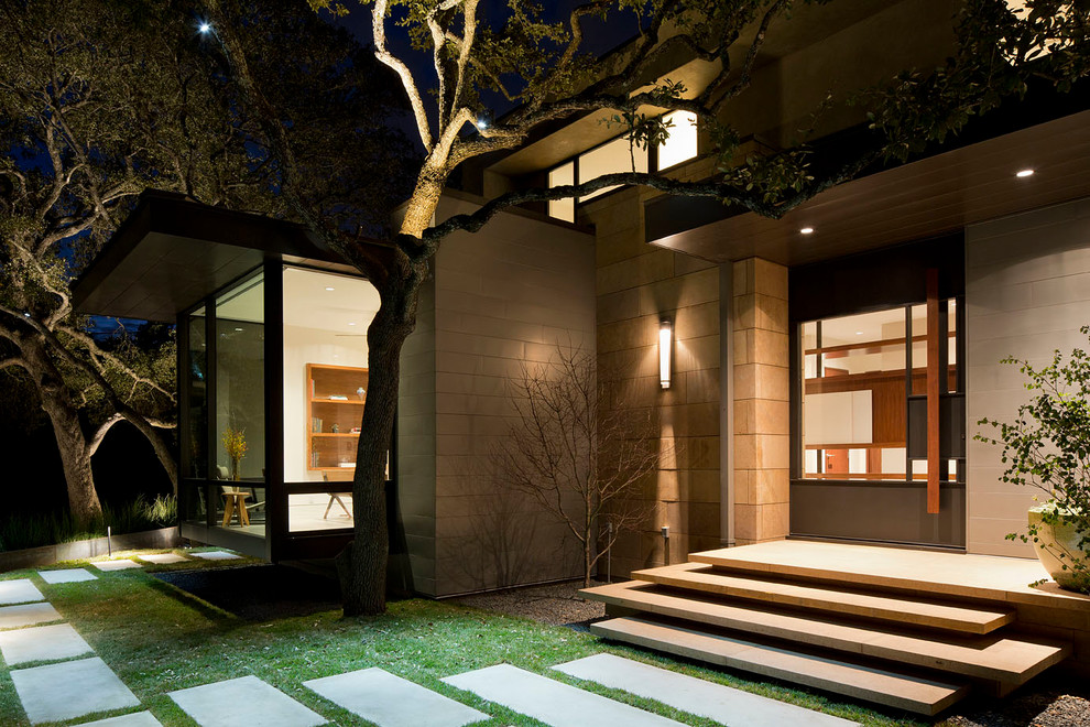 Inspiration for a contemporary entryway in Austin with a single front door and a glass front door.