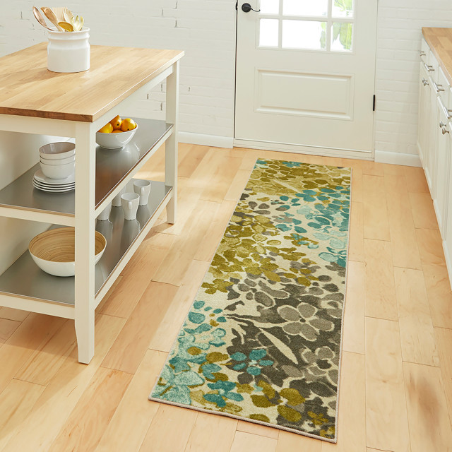 Mohawk Home Aurora Radiance Aqua Area Rug, 1'8"x6' Contemporary Hall And Stair Runners by