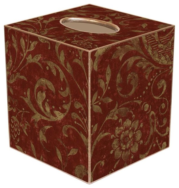 TB417Red Damask Tissue Box Cover Traditional Tissue Box Holders