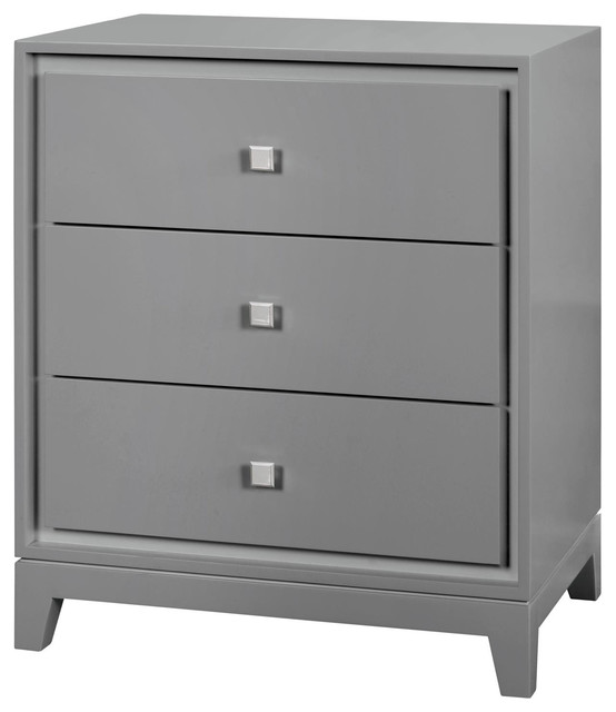 Walt Modern Classic Silver Grey Lacquered Nightstand Contemporary