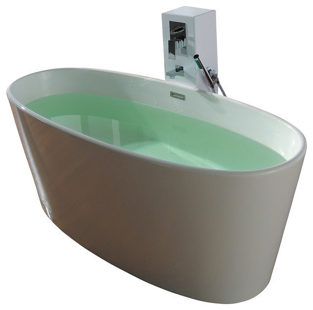 ADM Oval Freestanding Bathtub, White, 62.2" Contemporary Bathtubs
