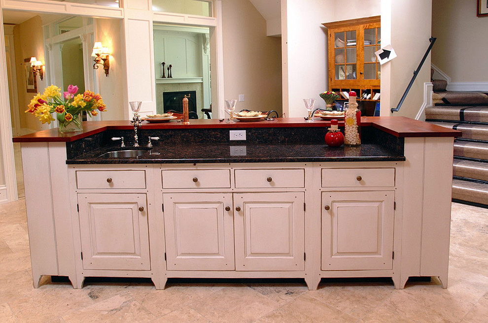 Inspiration for a country kitchen in Cincinnati with raised-panel cabinets and white cabinets.