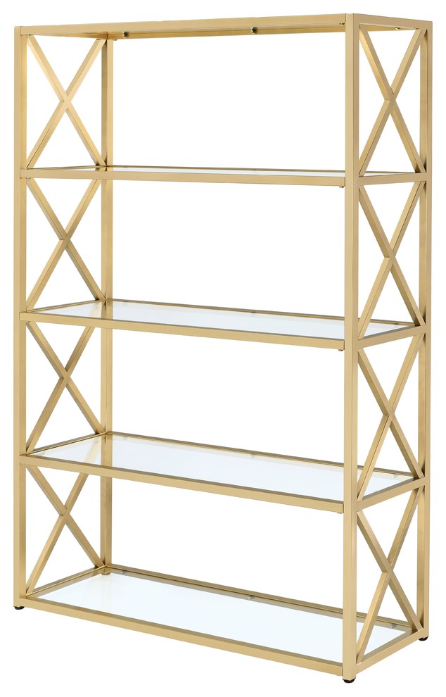 Milavera Etagere Bookcase, Clear Glass and Gold
