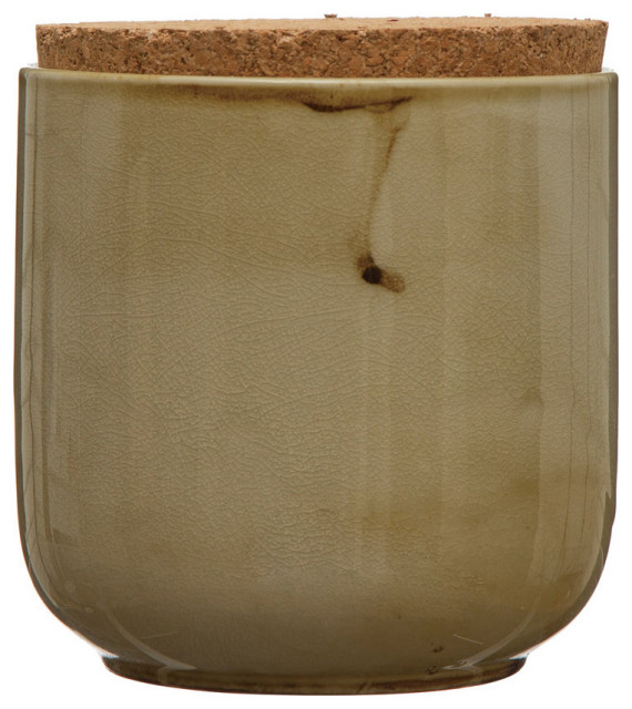 Stoneware Jar With Cork Lid, Reactive Glaze, Marbled Taupe