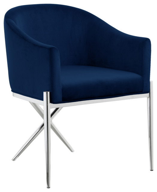 The Parker Dining Chair, Velvet, Navy, Chrome Legs